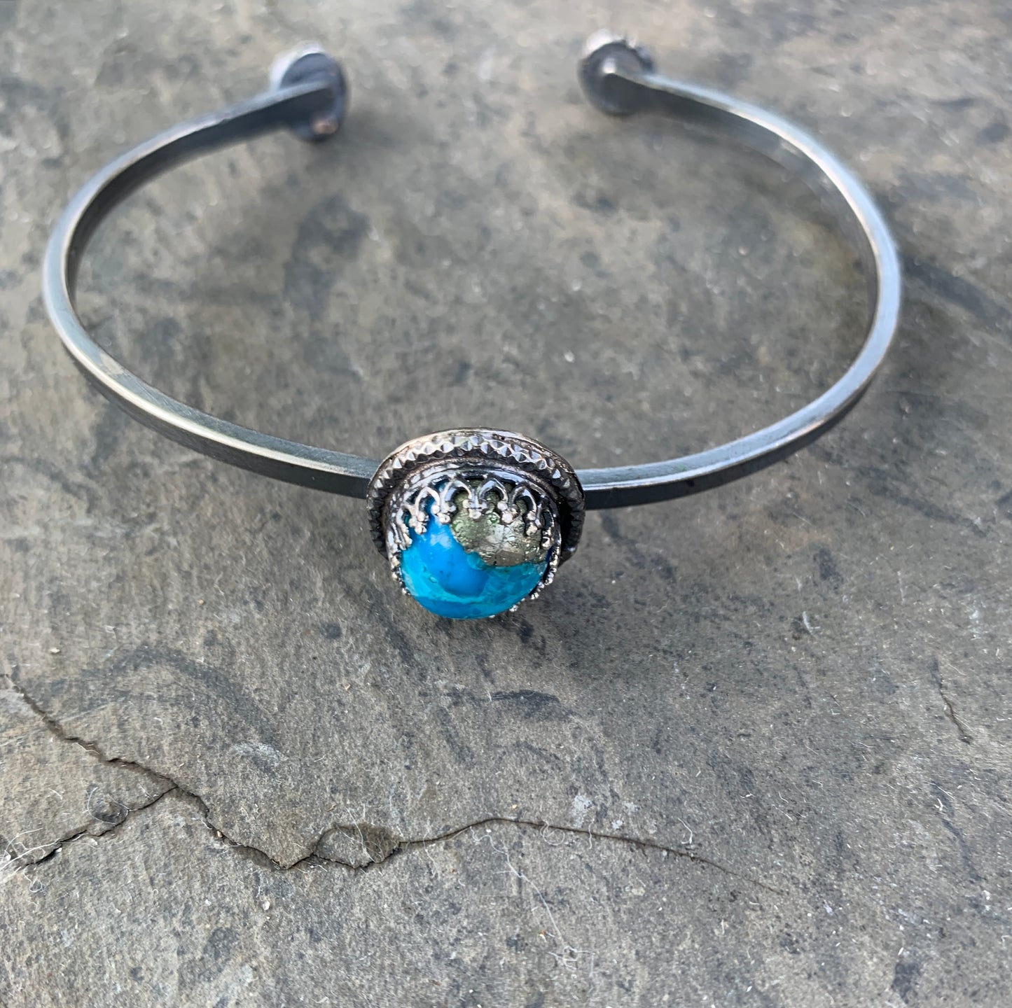 Turquoise with Pyrite stacker cuff bracelet