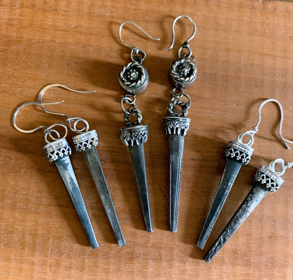 Sterling Silver Antique Iron Nail Earrings