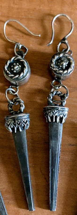 Sterling Silver Antique Iron Nail Earrings