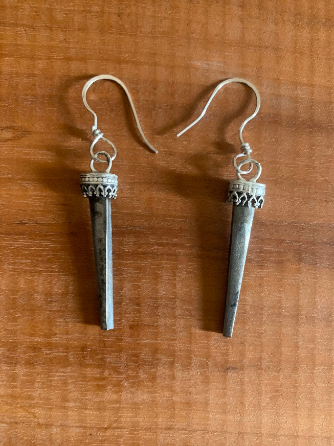 Sterling Silver Antique Iron Nail Earrings