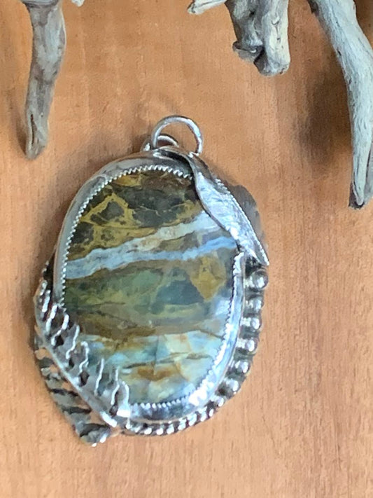 Petrified wood sterling silver pendant