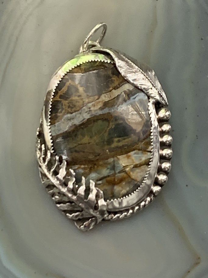 Petrified wood sterling silver pendant