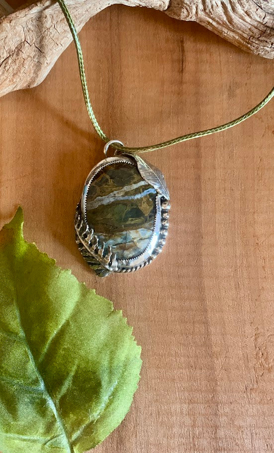 Petrified wood sterling silver pendant