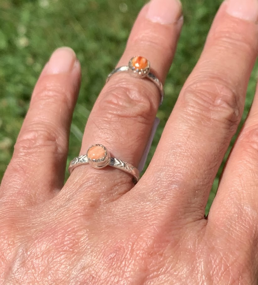 Spiny oyster shell Sterling silver ring