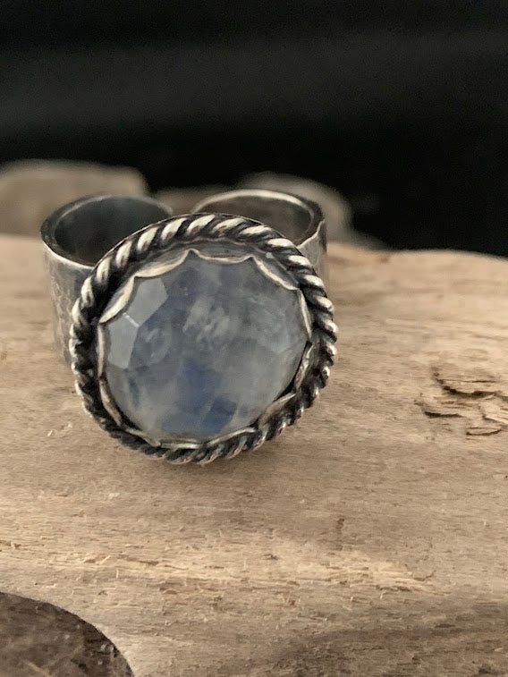 Sterling Silver Moonstone Scalloped Bezel Adjustable Ring