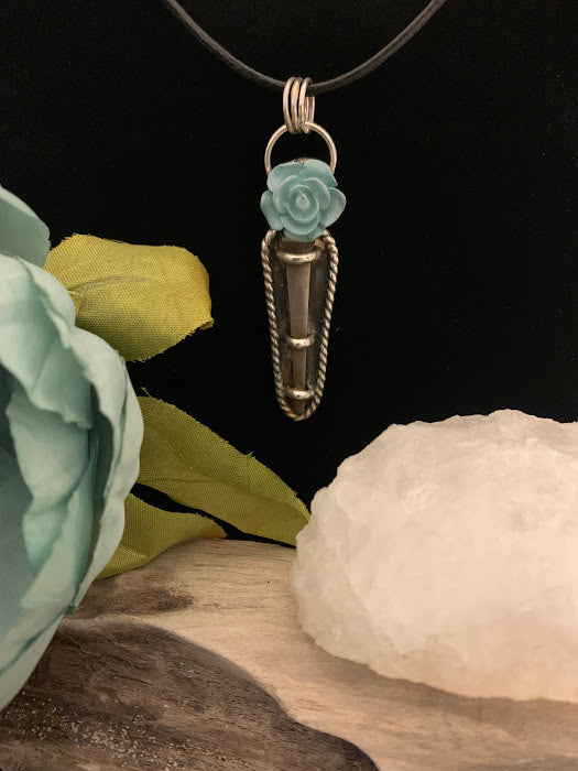 Antique Iron Nail  With Blue Rose Pendant